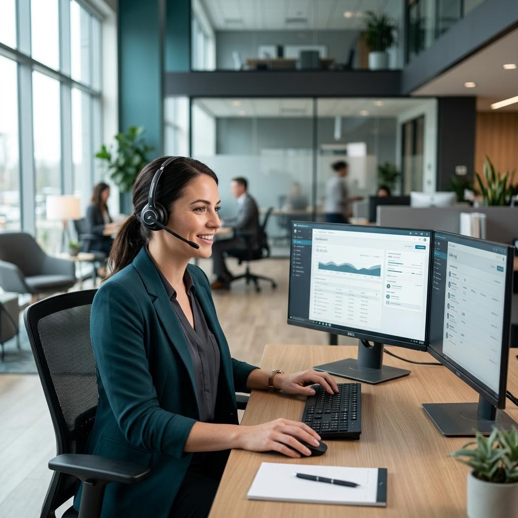 Insurance agents in a call center answering inbound calls and handling warm transfers